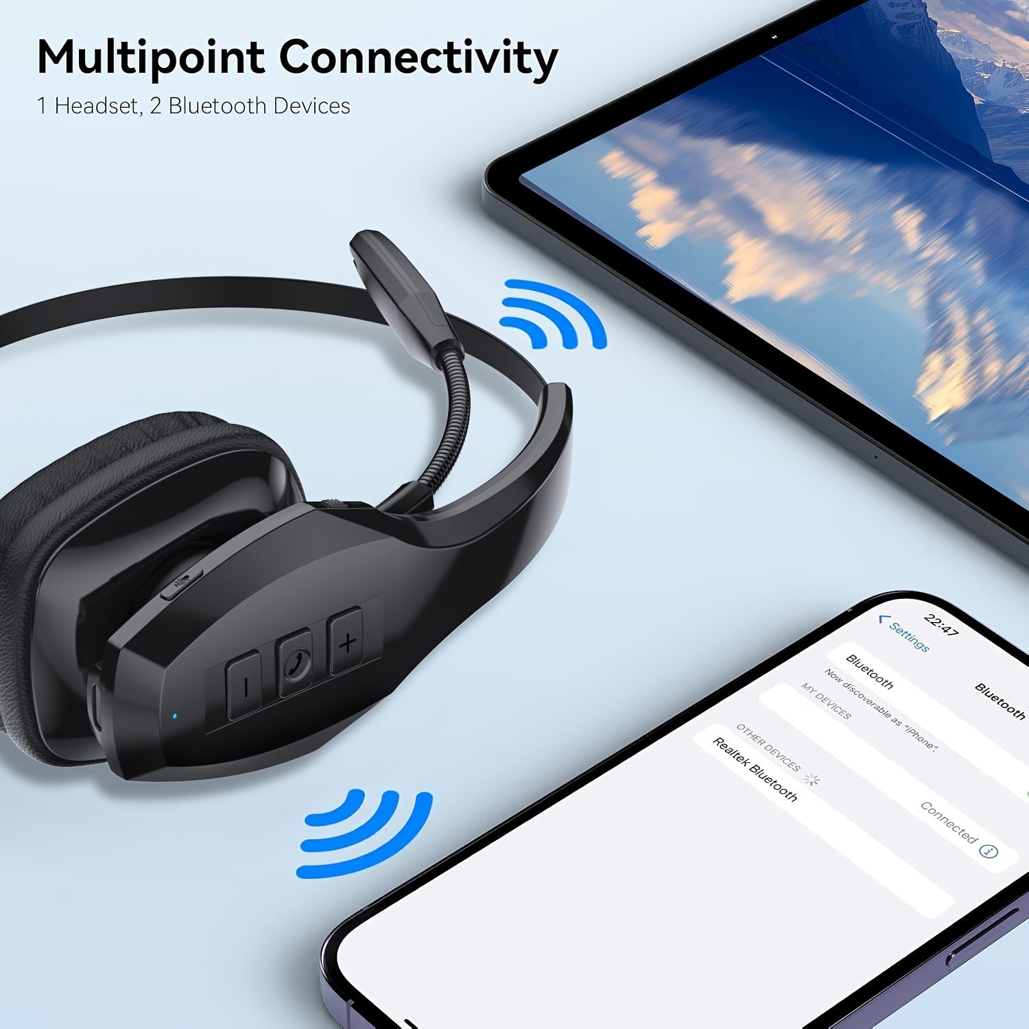 NNETM Wireless HiFi Stereo Headphones with Mute Button