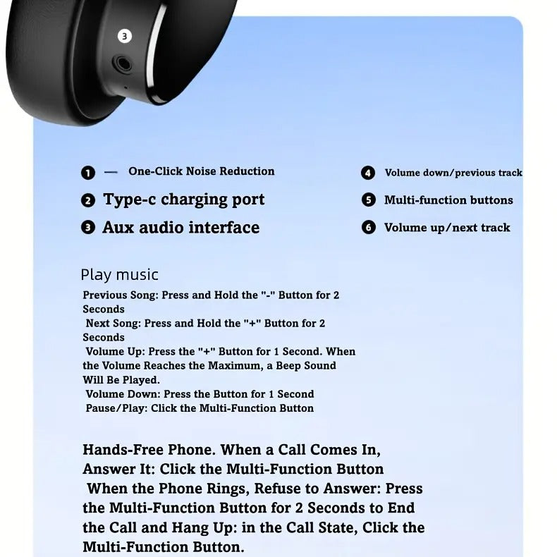 Wireless Bluetooth Over-Ear Headphones with ANC and Mic